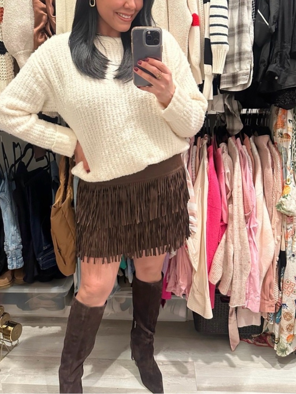 LOFT Brown Fringed Suede Mini Skirt - Picture 5 of 5